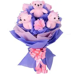 Stunning Bouquet of Art Carnations with Teddies all in Pink