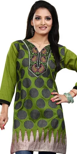 Green Printed Kurti in Crepe Silk