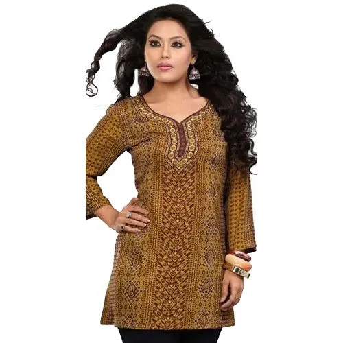 Extravagant Coloured Crepe Silk Printed Kurti (Yellow)