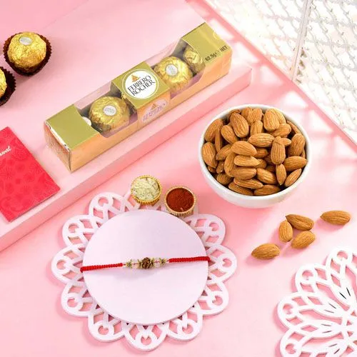 Traditional Rudraksha Rakhi with Sweet Treats