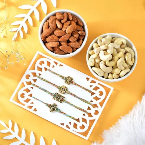 Antique Charm Rakhi Set with Almonds & Cashews