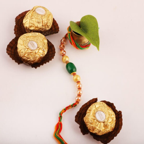 Tasty Ferrero Chocolates with Fancy Rakhi, Free Roli Chawal and Rakhi Card