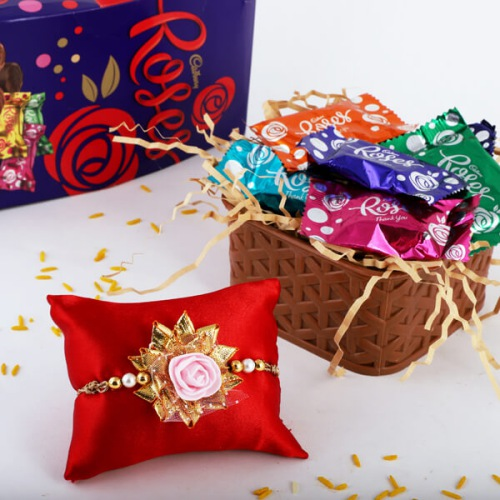 Tasty Cadbury Roses with Rakhi, Free Roli Chawal and Rakhi Card