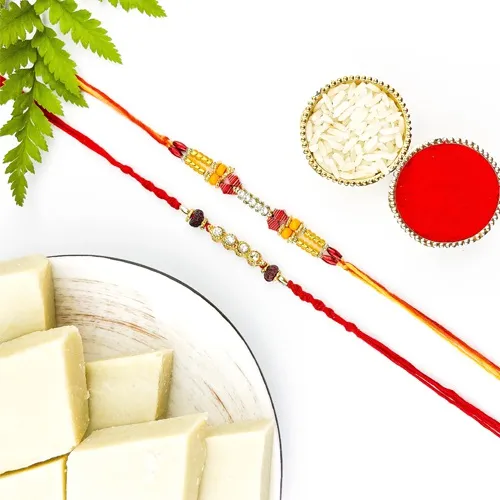 Pair Ethnic Rakhi Sparkle with Kaju Katli Mithai