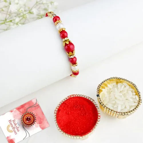 Vibrant Red Beads Rakhi Gift