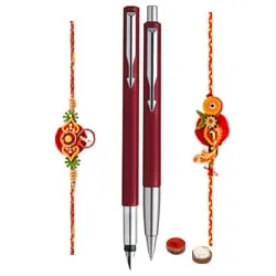 Trendsetting Parker Pen Set with 2 Free Rakhi Loaded with Love