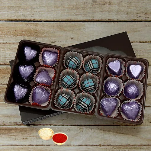 Mouthwatering Pack of 18pcs Assorted Homemade Chocolate. with free Roli Tilak and Chawal.
