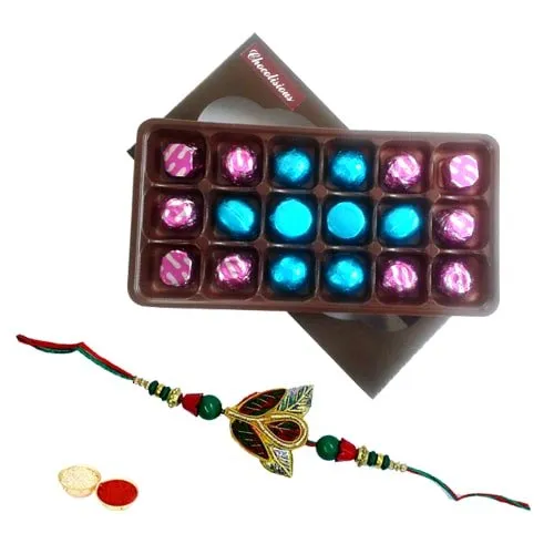 Stylish Rakhi with a Pack of Exceptional 18 Pcs Chocolates