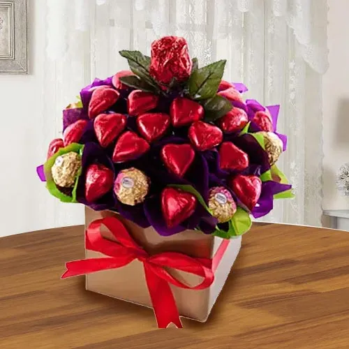 Remarkable Ferrero Rocher n Heart Shaped Hond made Chocolates Arrangement