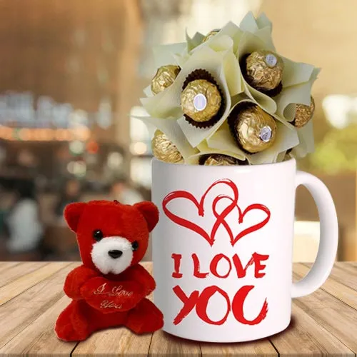 Teddy with Pesonalized Coffee Mug N Ferrero Rocher