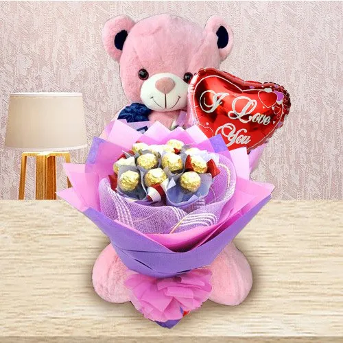 Remarkable Ferrero Rocher Bouquet Teddy N I Love You Mylar Balloon