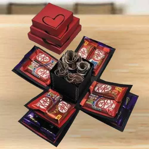 Marvelous Triple Layer Chocolates N Roses Explosion Box