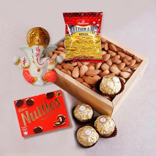 Magnificent Combo of Almonds n Chocolates with Marble Ganpati