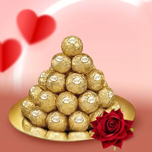 Imported Ferrero Rocher Chocolate Box and a Velvet Red Rose