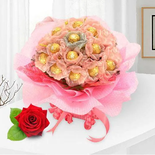 Enchanting Delicacies Ferrero Roacher Chocolate Bouquet with Free Single Red Rose