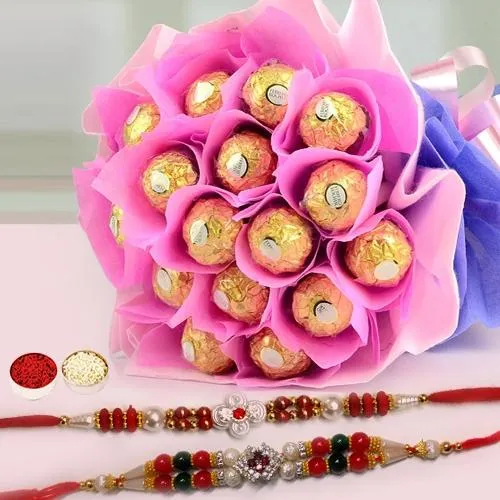 Deep Love Chocolate Bouquet with Free 2 Rakhis and Roli Tilak Chawal