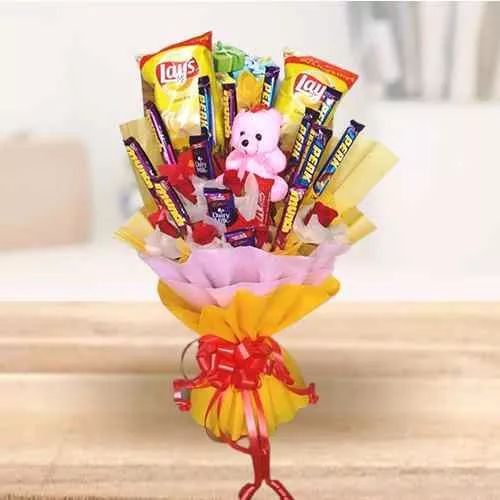 Marvelous Bouquet of Chocolates Chips N Teddy