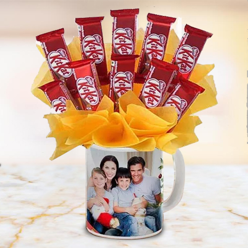 Delightful Kitkat Chocolates Arrangement in Personalized Coffee Mug