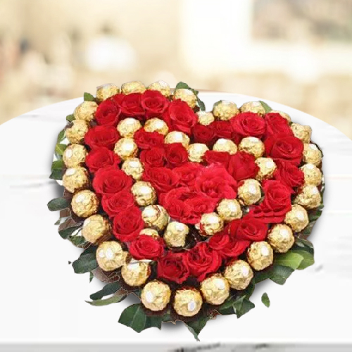 Heart Shaped Arrangement of Ferrero Rocher n Red Roses