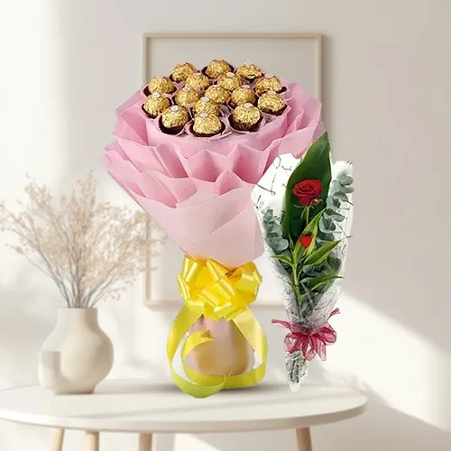 Marvelous Bouquet of Ferrero Rochher Chocolate with Free Single Red Rose