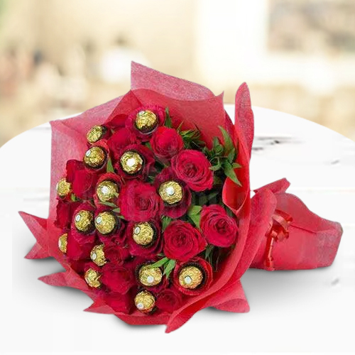 Send Ferrero Rocher Chocolate with Roses Bouquet 