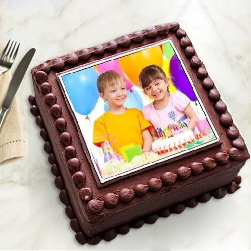 Tempting Square Shape Chocolate Photo Cake