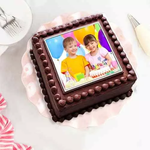 Surprising Chocolate Photo Cake in Square Shape