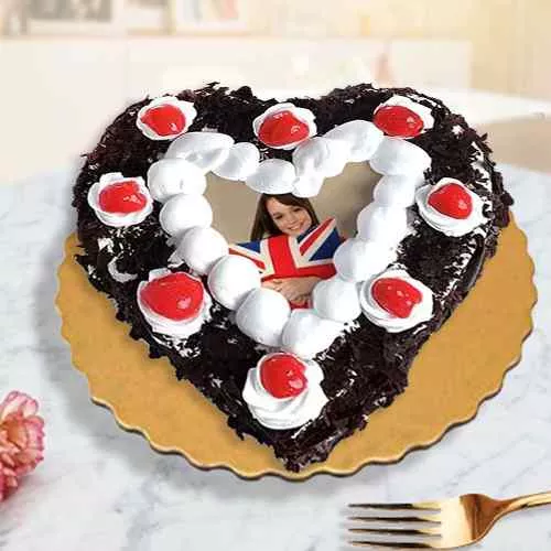 Classic Black Forest Photo Cake in Heart Shape