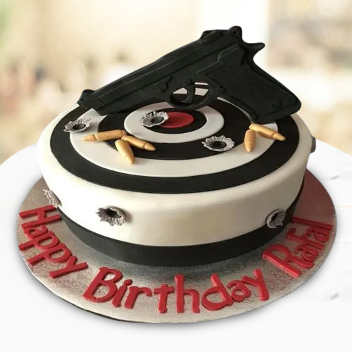 Remarkable Eggless Fondant Chocolate Cake with Gun Topping