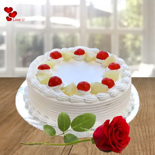 Yummy Vanilla Cake and Charming Red Rose