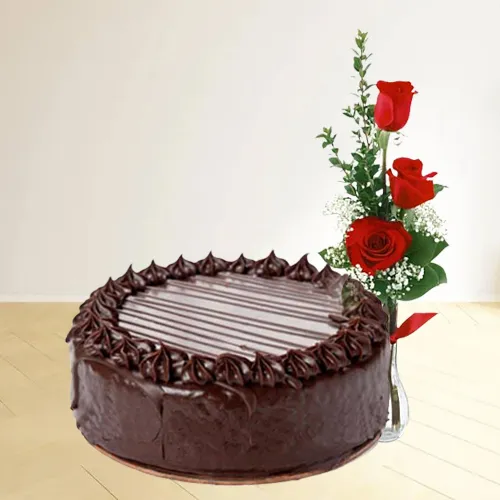 Online Order Chocolate Cake with Red Roses
