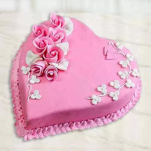 Delectable Heart Shaped Strawberry Cake