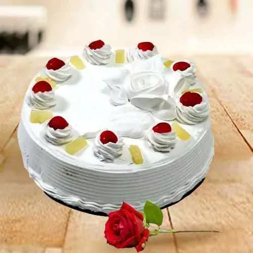 Yummy Eggless Vanilla Cake with Single Rose