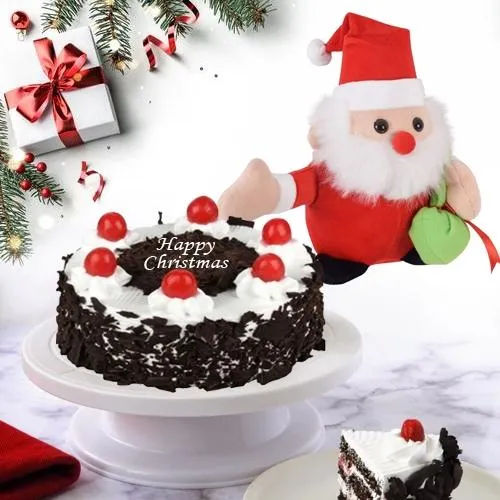 Pleasant X mas Combo of Black Forest Cake with Santa Clause