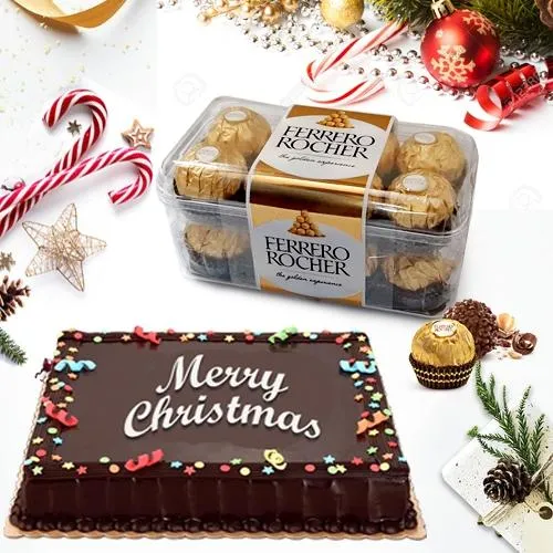 Lavish Chocolate Cake N Ferrero Rocher Gift Pack for Xmas