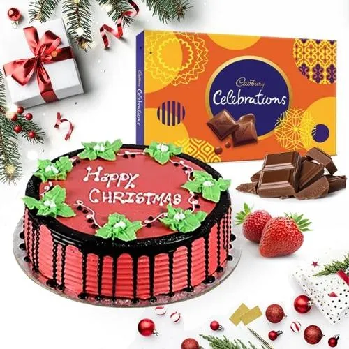 Yummy Strawberry Cake with Assorted Cadbury Chocolates