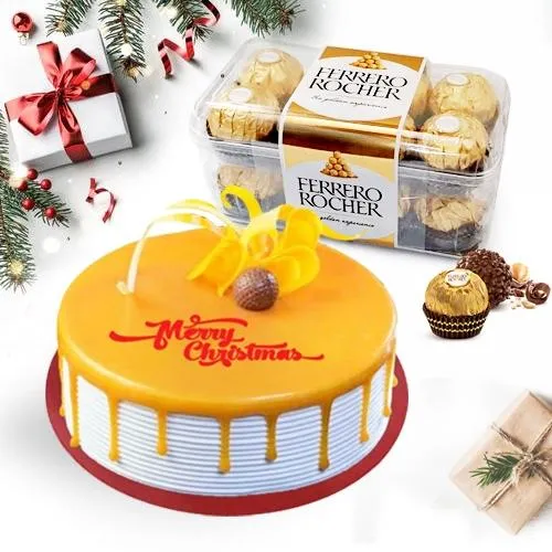 Luscious Xmas Gift of Butterscotch Cake with Ferrero Rocher
