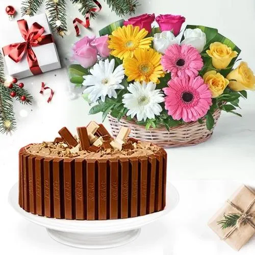 Tasty KitKat Cake with Seasonal Flower Basket