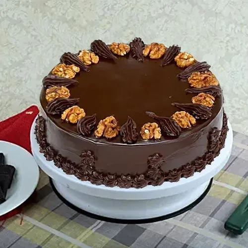 Chocolate-Draped Walnut Cake 	