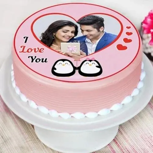 Lavish Personalized Photo Cake in Strawberry Flavor for Propose Day