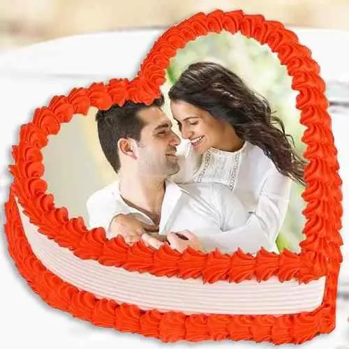 Sensational Heart Shape Photo Cake for Kiss Day