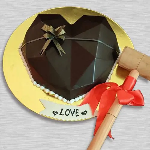 Designer Heart Shape Chocolate PiÃ±ata Cake with Hammer