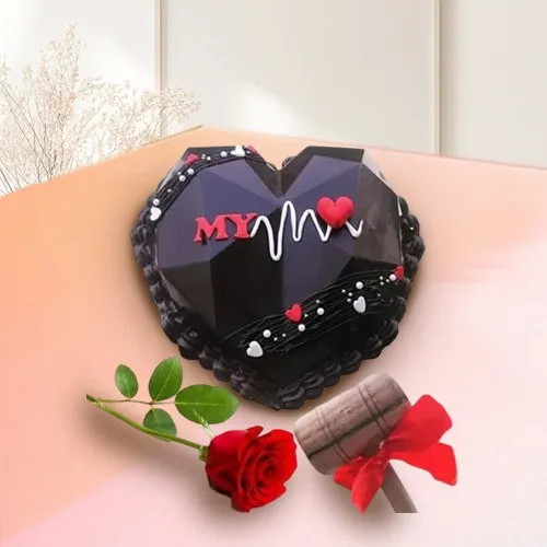 Sumptuous Heart Shape Piñata Cake with Single Rose