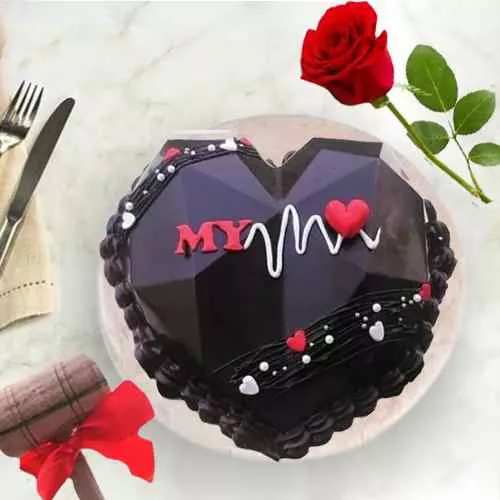 Sumptuous Heart Shape Pinata Cake with Single Rose