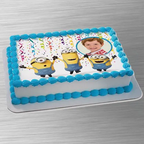 Satisfying Minion N Customized Photo Cake for Youngster