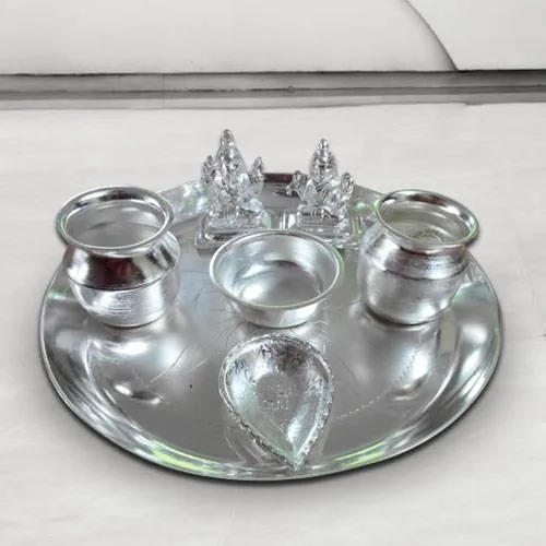 Buy Silver Plated Puja Thali with Silver Plated Lakshmi Ganesha