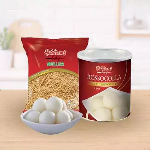 Tasty Haldirams Rasgulla and Bhujia