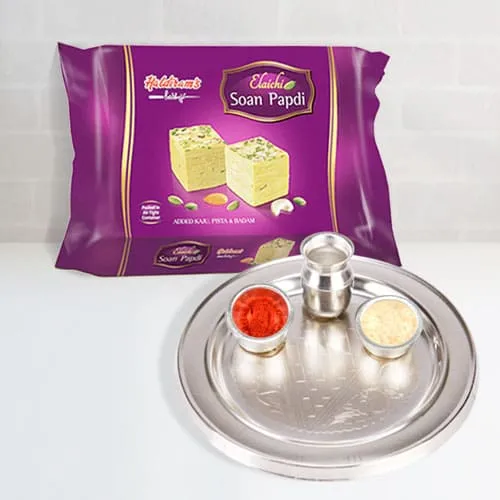 Buy Silver Plated Thali with Soan Papdi from Haldiram