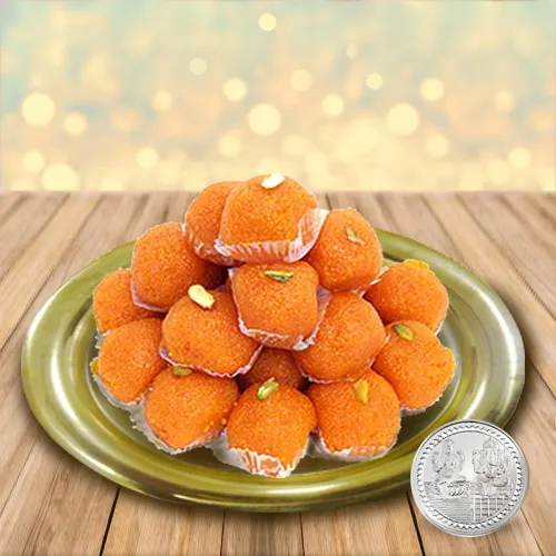 Deliver Haldirams Ladoo with Gold Plated Thali N Free Coin