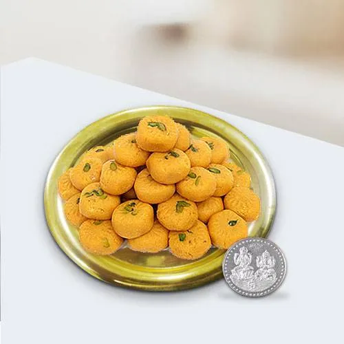 Haldirams Ladoo N Gold Plated Thali , Free Coin 